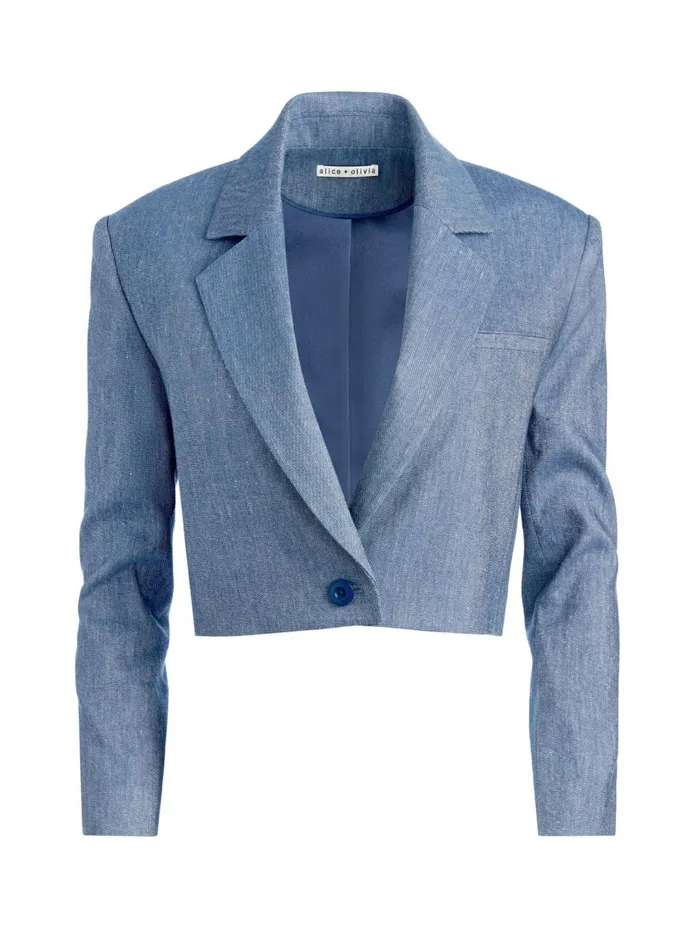 Womens Jackets Coats Alice Olivia Shan Cropped Chambray Blazer Dark Chambray