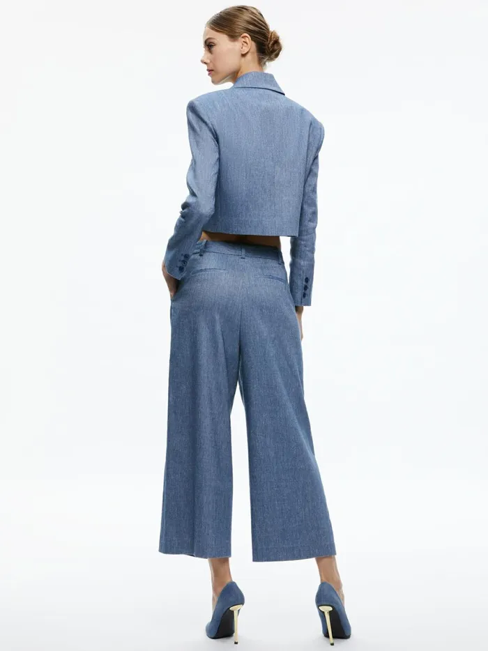 Womens Jackets Coats Alice Olivia Shan Cropped Chambray Blazer Dark Chambray