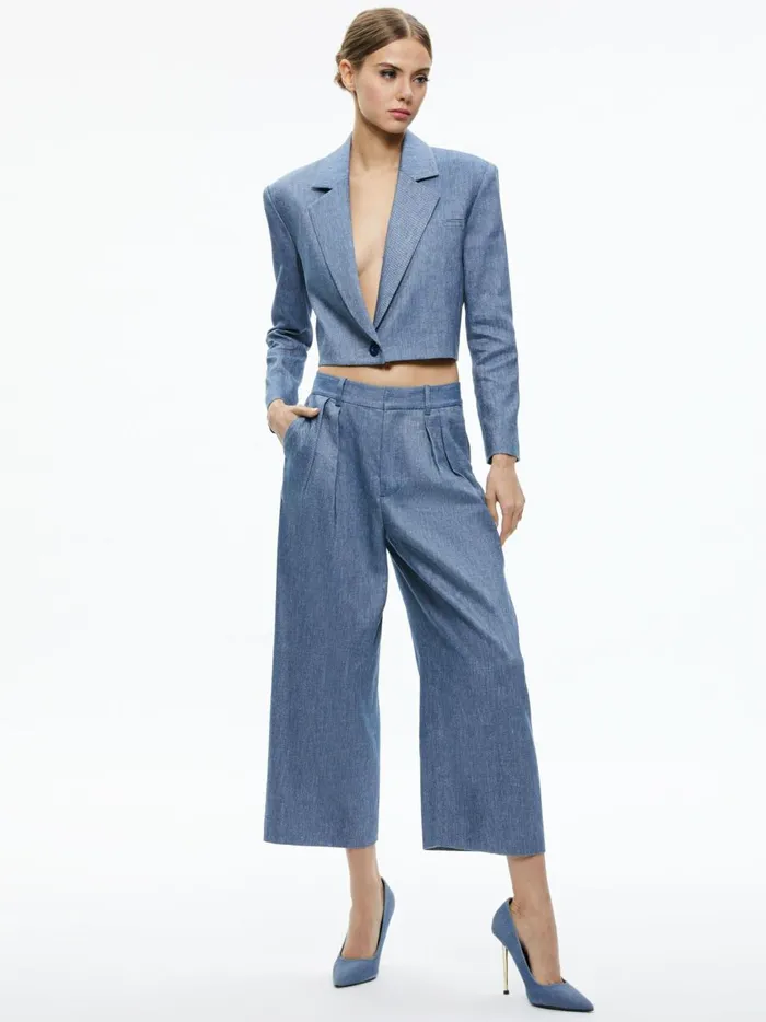 Womens Jackets Coats Alice Olivia Shan Cropped Chambray Blazer Dark Chambray