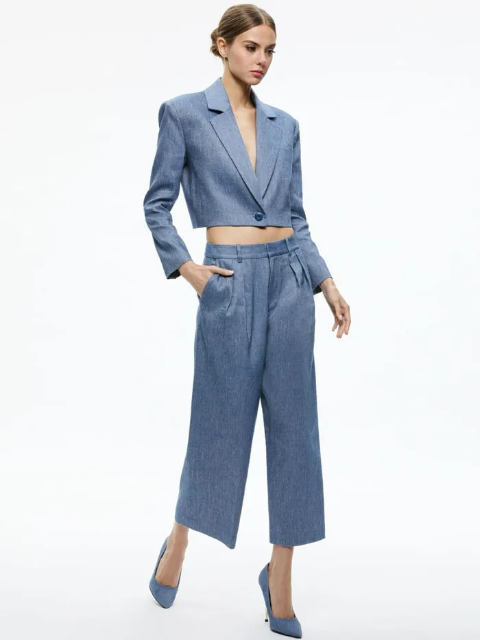 Womens Jackets Coats Alice Olivia Shan Cropped Chambray Blazer Dark Chambray