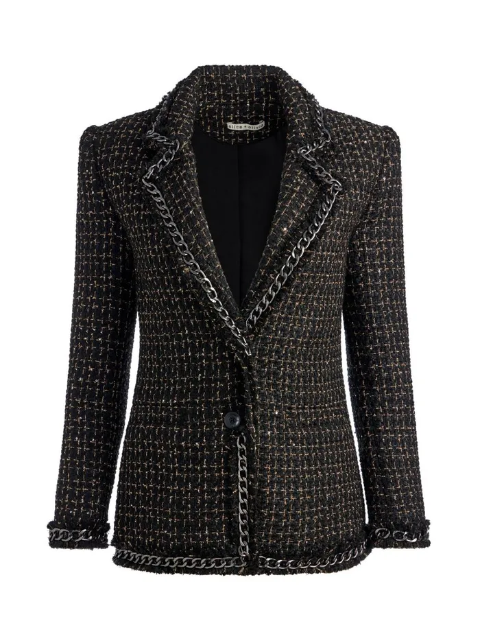 Womens Jackets Coats Alice Olivia Shan Tweed Chain Trim Blazer Blackgold