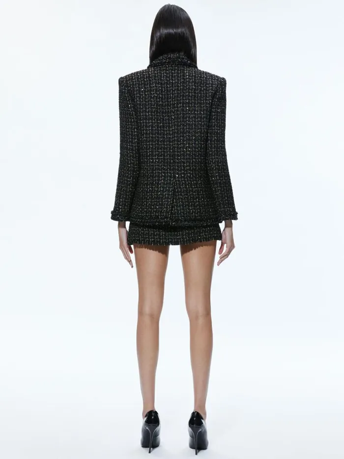 Womens Jackets Coats Alice Olivia Shan Tweed Chain Trim Blazer Blackgold