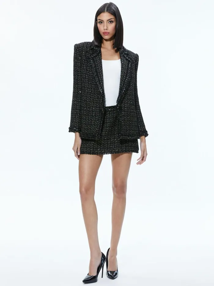 Womens Jackets Coats Alice Olivia Shan Tweed Chain Trim Blazer Blackgold