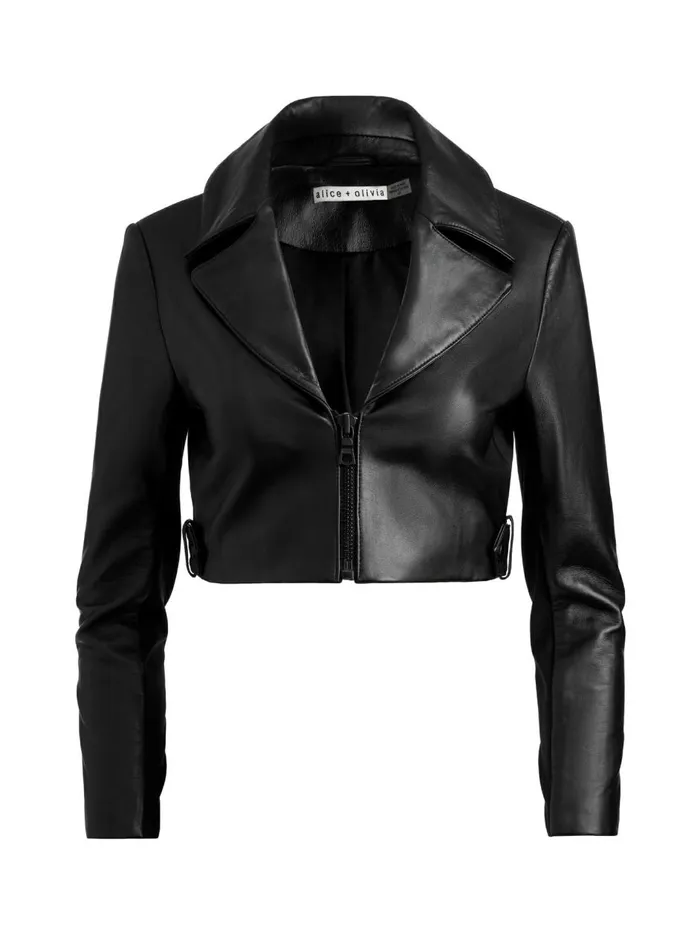 Womens Jackets Coats Alice Olivia Yardley Leather Cropped Jacket Black