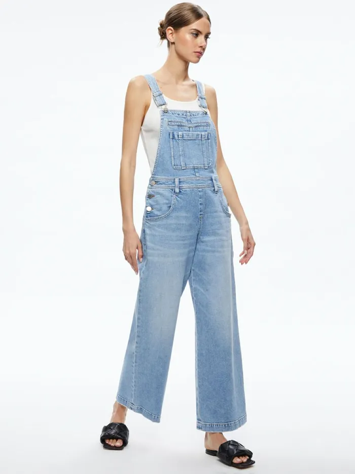Womens Jumpsuits Alice Olivia Wesson Straight Leg Jean Overalls Maddy Blue