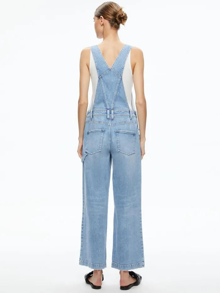 Womens Jumpsuits Alice Olivia Wesson Straight Leg Jean Overalls Maddy Blue