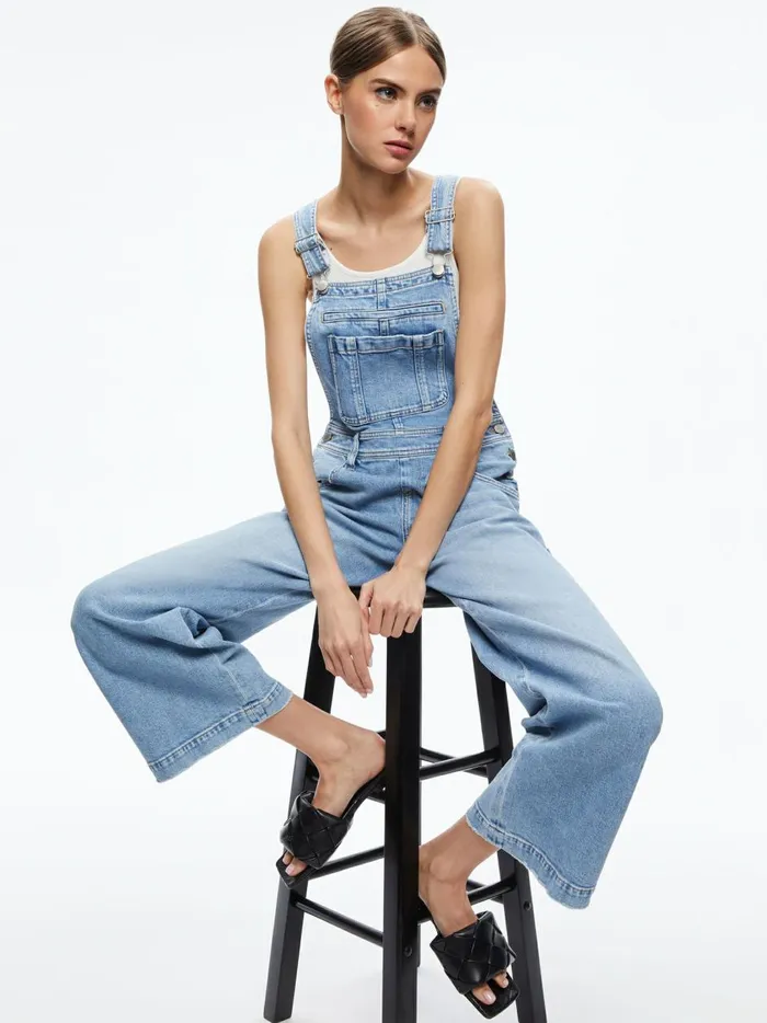 Womens Jumpsuits Alice Olivia Wesson Straight Leg Jean Overalls Maddy Blue