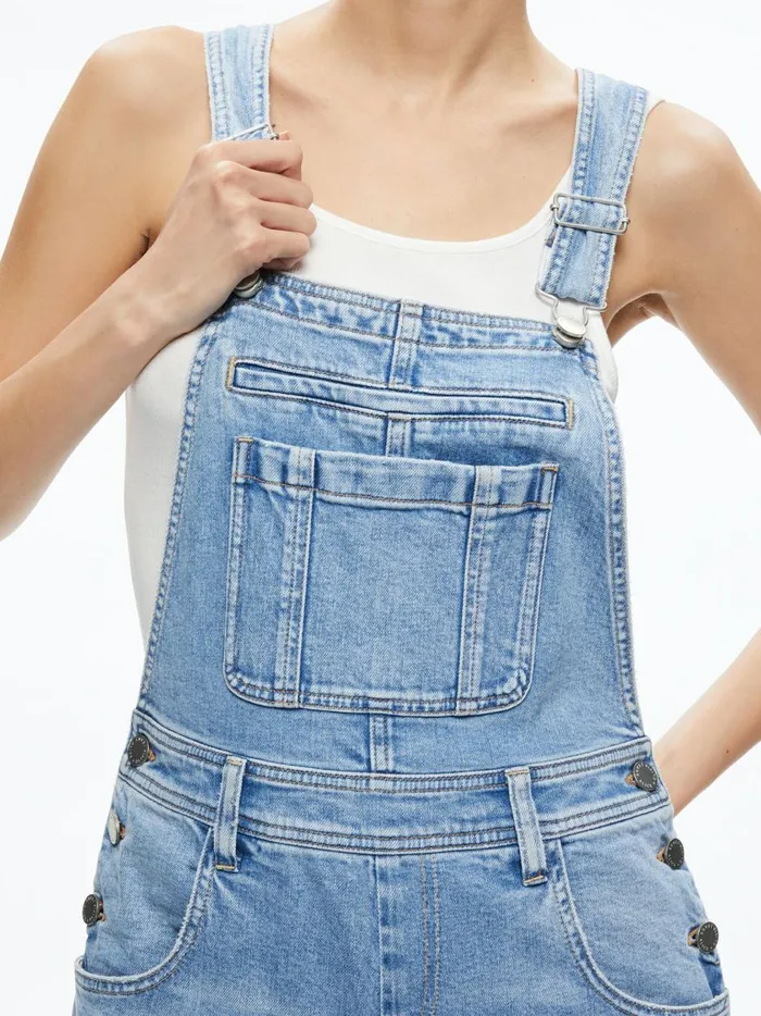 Womens Jumpsuits Alice Olivia Wesson Straight Leg Jean Overalls Maddy Blue