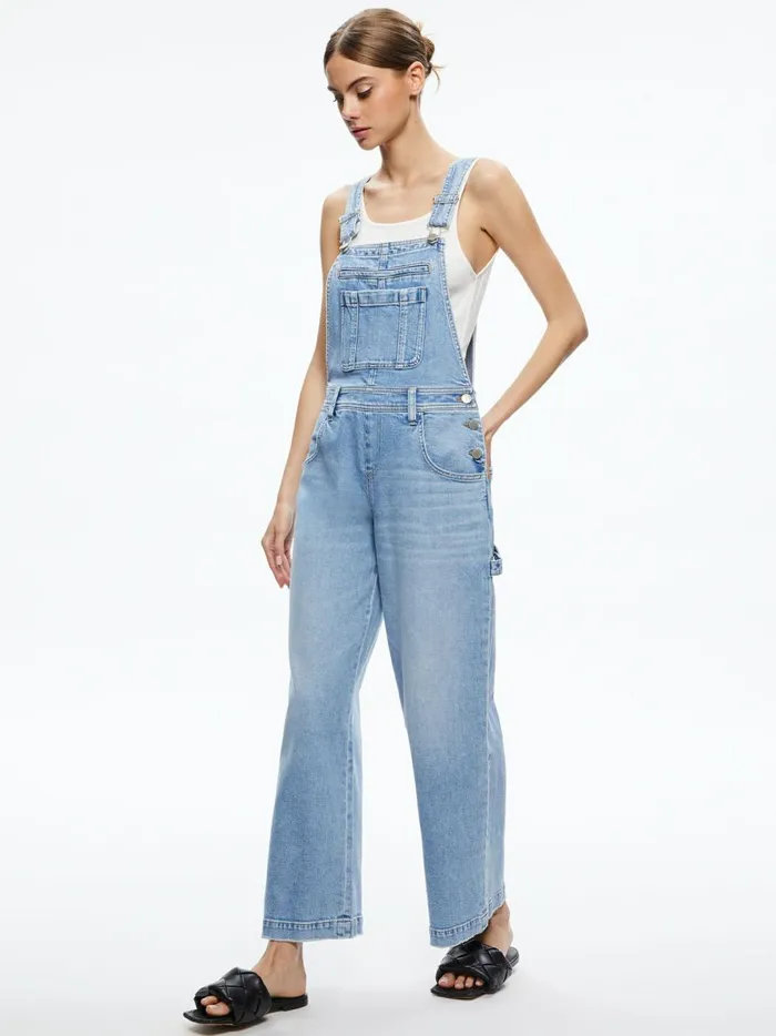 Womens Jumpsuits Alice Olivia Wesson Straight Leg Jean Overalls Maddy Blue