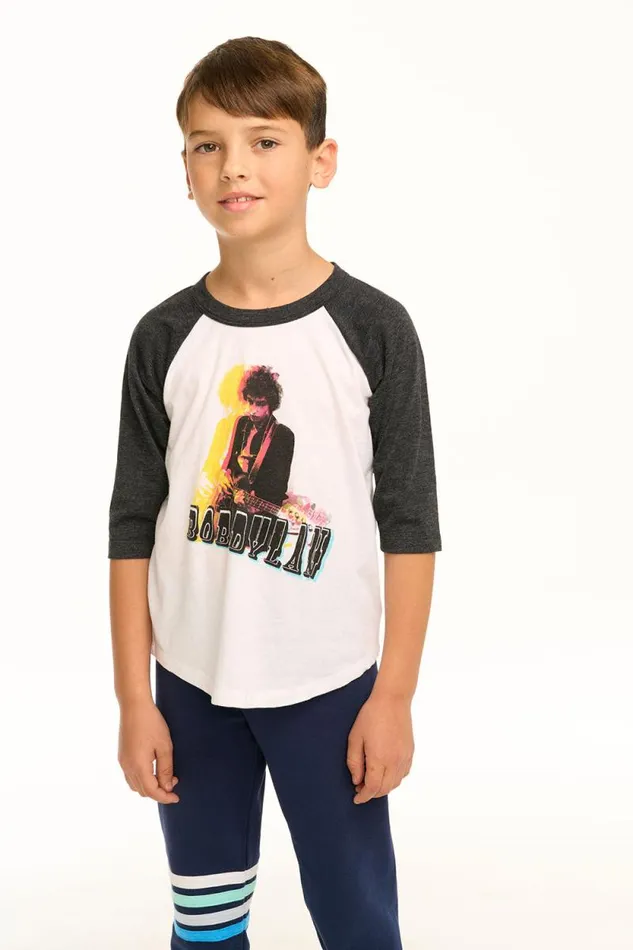 WomensKids Chaser Brand Music Bob Dylan 8211 Optical Illusion Baseball Tee