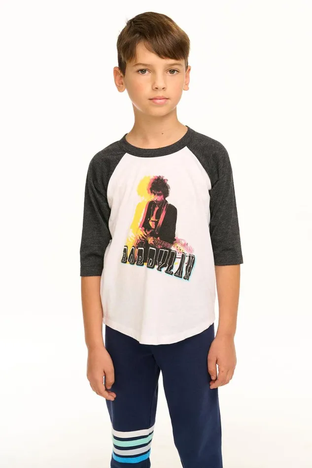 WomensKids Chaser Brand Music Bob Dylan 8211 Optical Illusion Baseball Tee