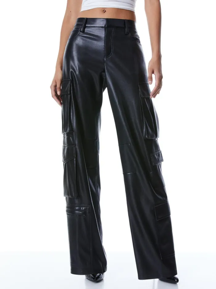 Womens Pants Alice Olivia Luis Vegan Leather Cargo Pant Black