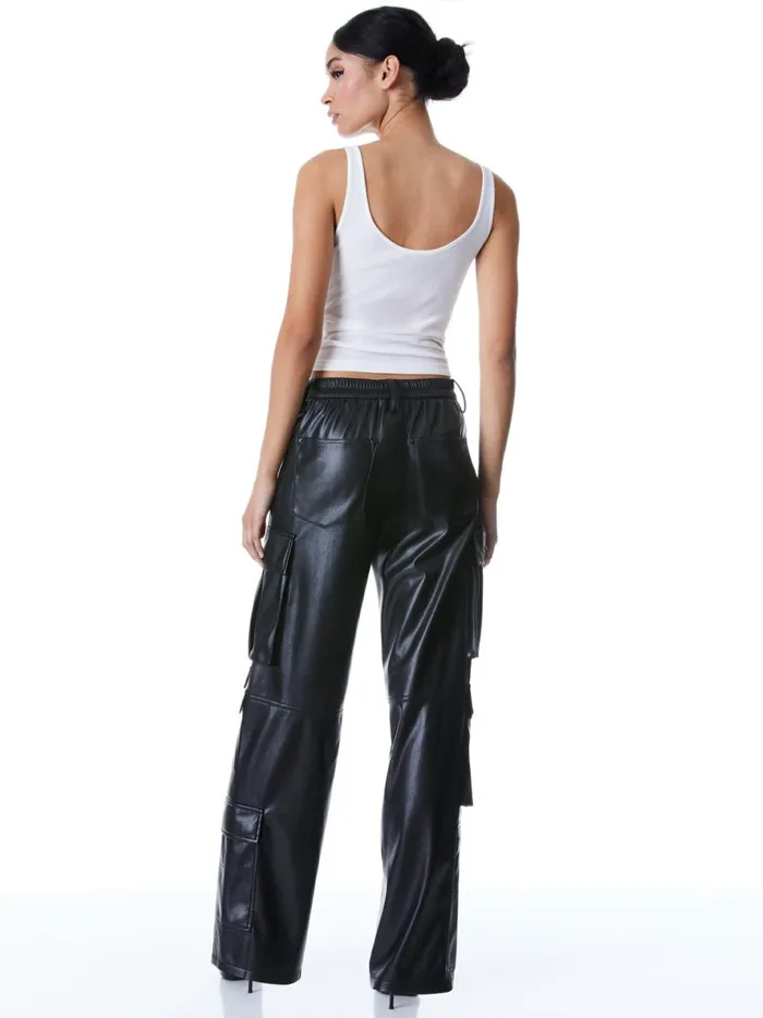Womens Pants Alice Olivia Luis Vegan Leather Cargo Pant Black