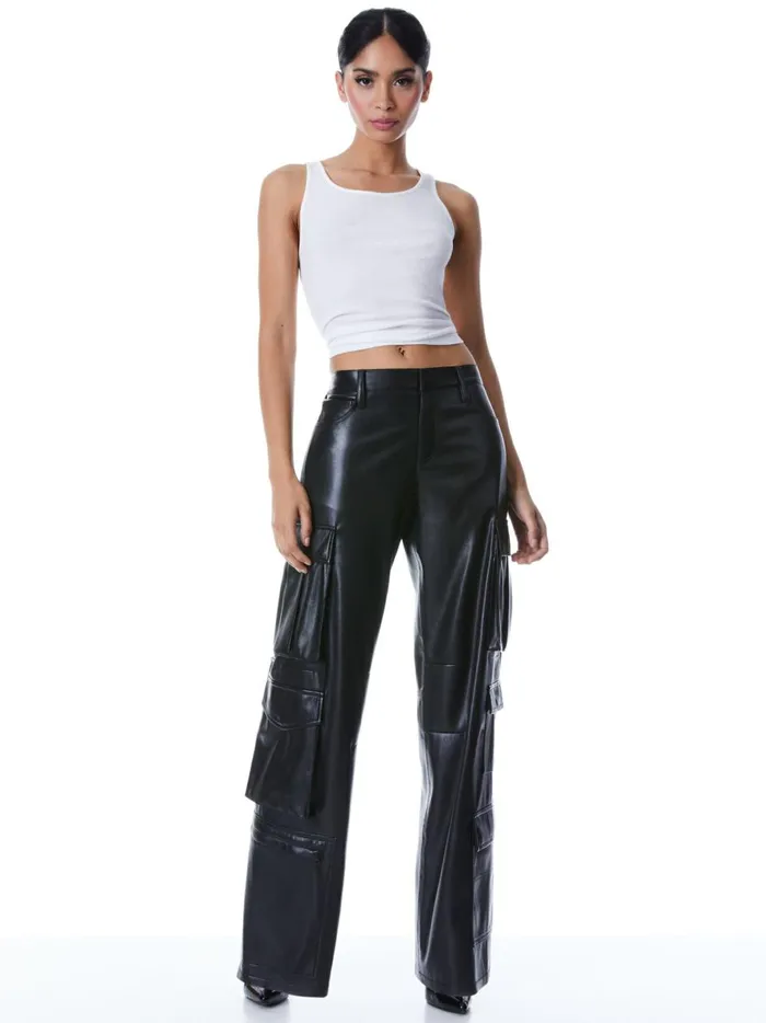 Womens Pants Alice Olivia Luis Vegan Leather Cargo Pant Black