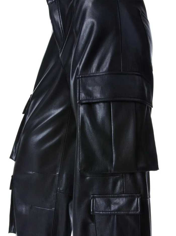 Womens Pants Alice Olivia Luis Vegan Leather Cargo Pant Black