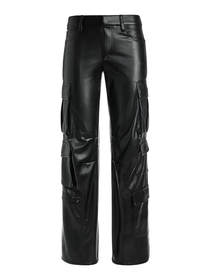 Womens Pants Alice Olivia Luis Vegan Leather Cargo Pant Black