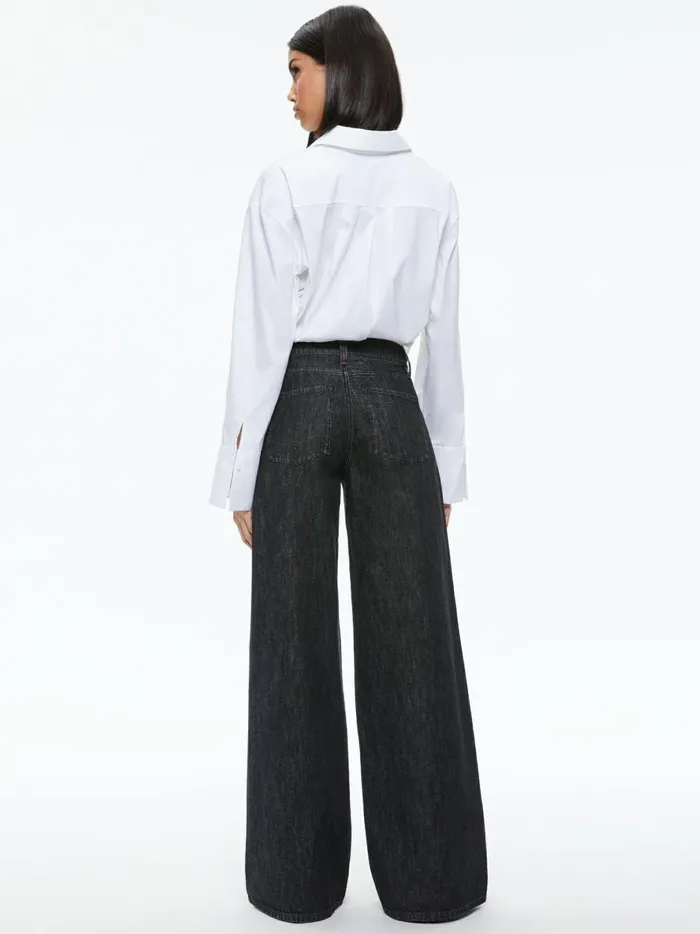 Womens Pants Alice Olivia Trish Mid Rise Baggy Jean Maya Smooth Black