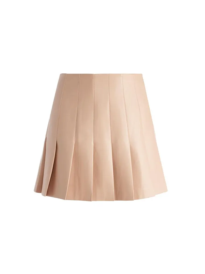 Womens Skirts Alice Olivia Carter Pleated Vegan Leather Mini Skirt Almond