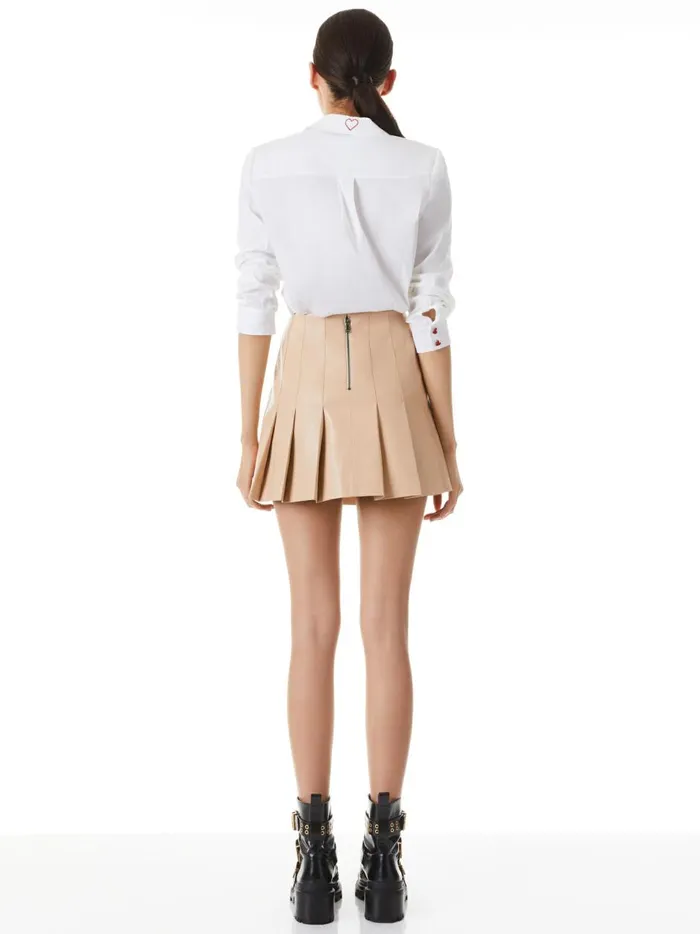Womens Skirts Alice Olivia Carter Pleated Vegan Leather Mini Skirt Almond