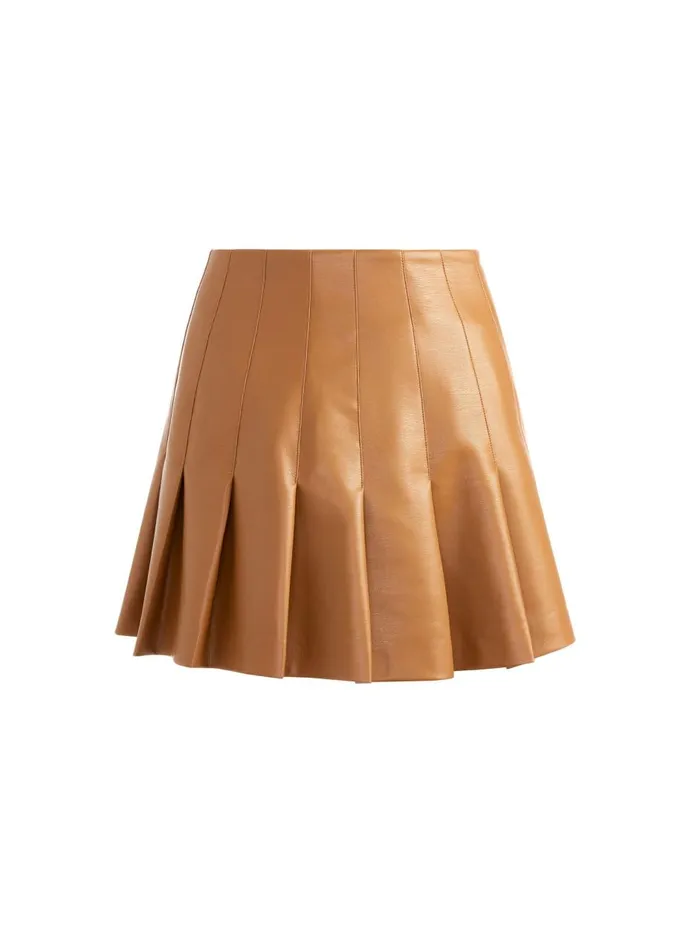 Womens Skirts Alice Olivia Carter Pleated Vegan Leather Mini Skirt Camel