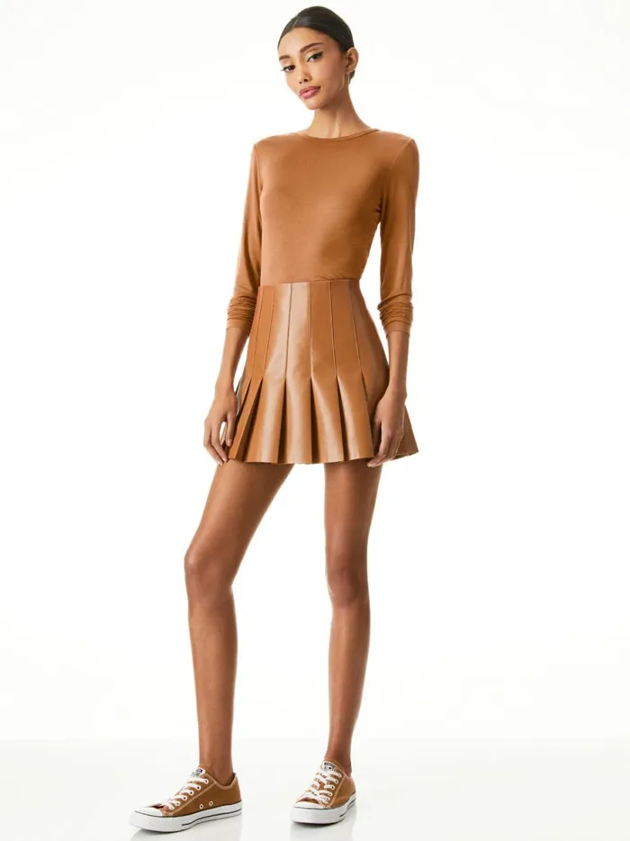Womens Skirts Alice Olivia Carter Pleated Vegan Leather Mini Skirt Camel
