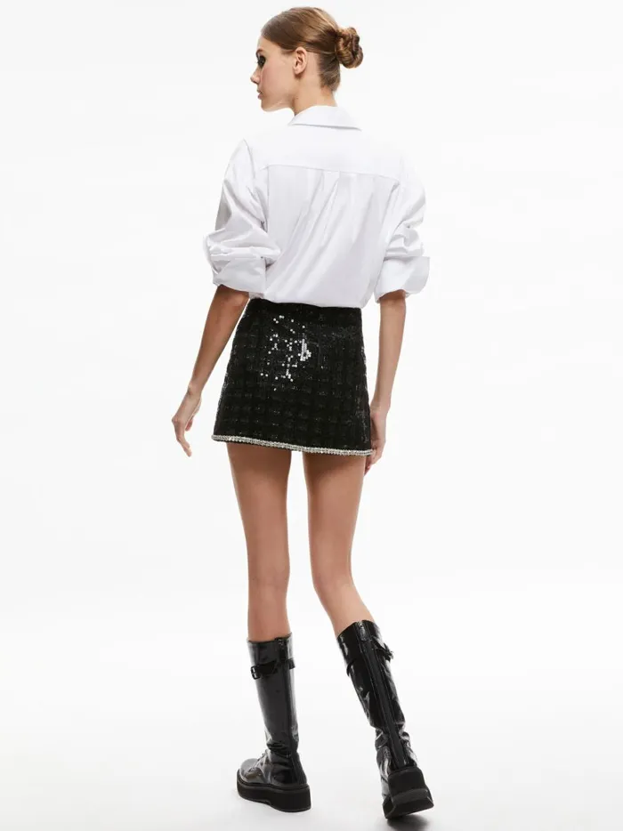Womens Skirts Alice Olivia Rubi Sequin Tweed Mini Skirt Black