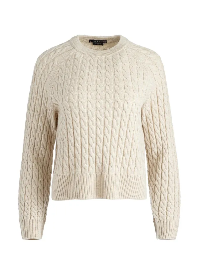 Womens Sweaters Alice Olivia Cimaron Cable Knit Sweater Almond Heather
