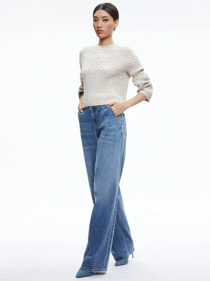 Womens Sweaters Alice Olivia Cimaron Cable Knit Sweater Almond Heather