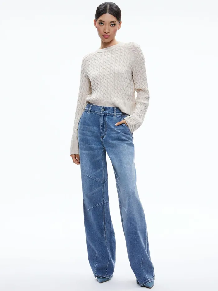 Womens Sweaters Alice Olivia Cimaron Cable Knit Sweater Almond Heather