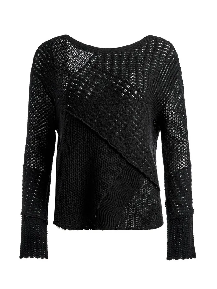Womens Sweaters Alice Olivia Kravit Patchwork Sweater Black