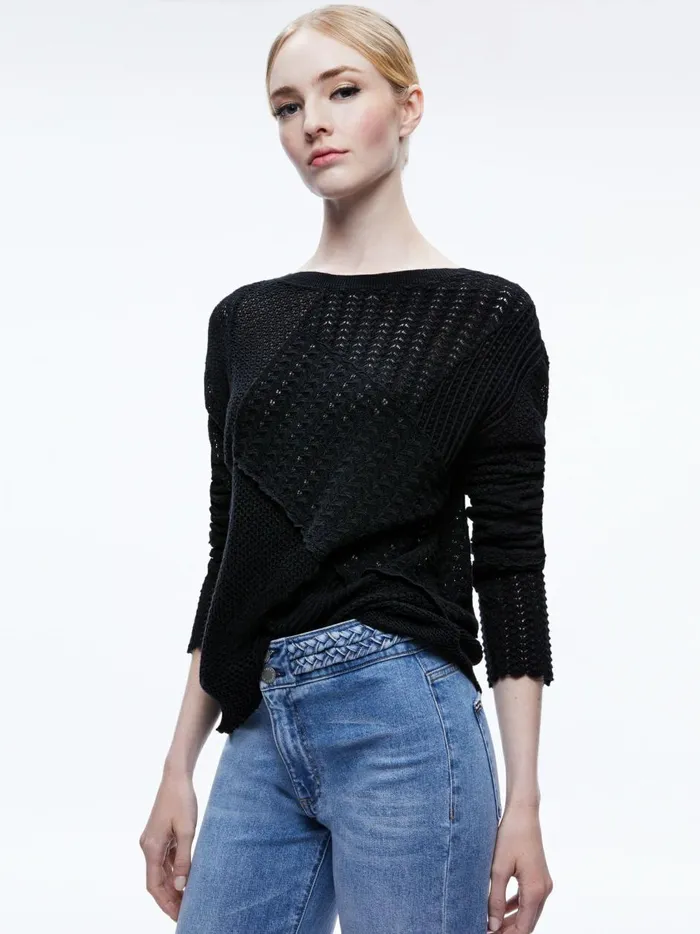 Womens Sweaters Alice Olivia Kravit Patchwork Sweater Black