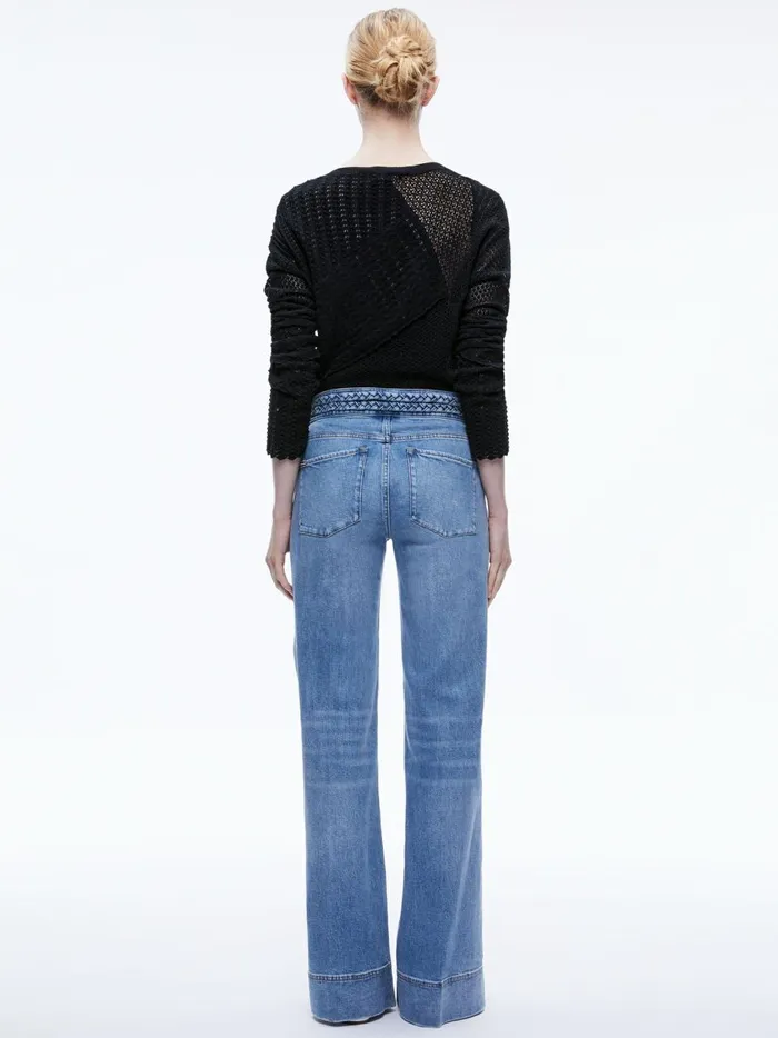 Womens Sweaters Alice Olivia Kravit Patchwork Sweater Black