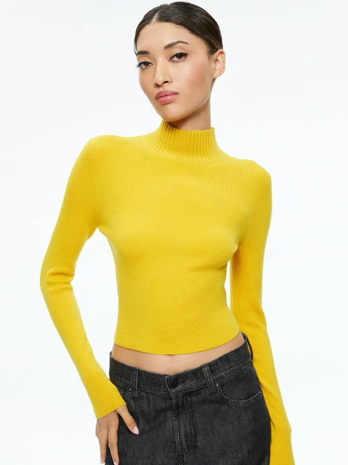 Womens Sweaters Alice Olivia Senaida Cropped Mock Neck Pullover Tuscany