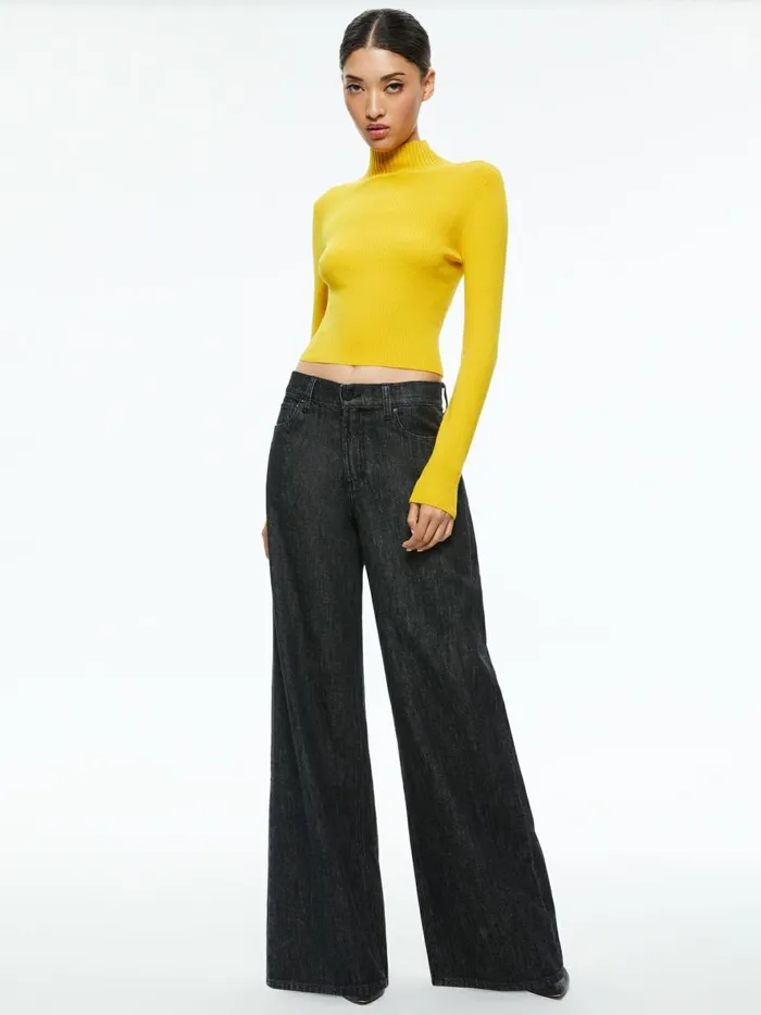 Womens Sweaters Alice Olivia Senaida Cropped Mock Neck Pullover Tuscany