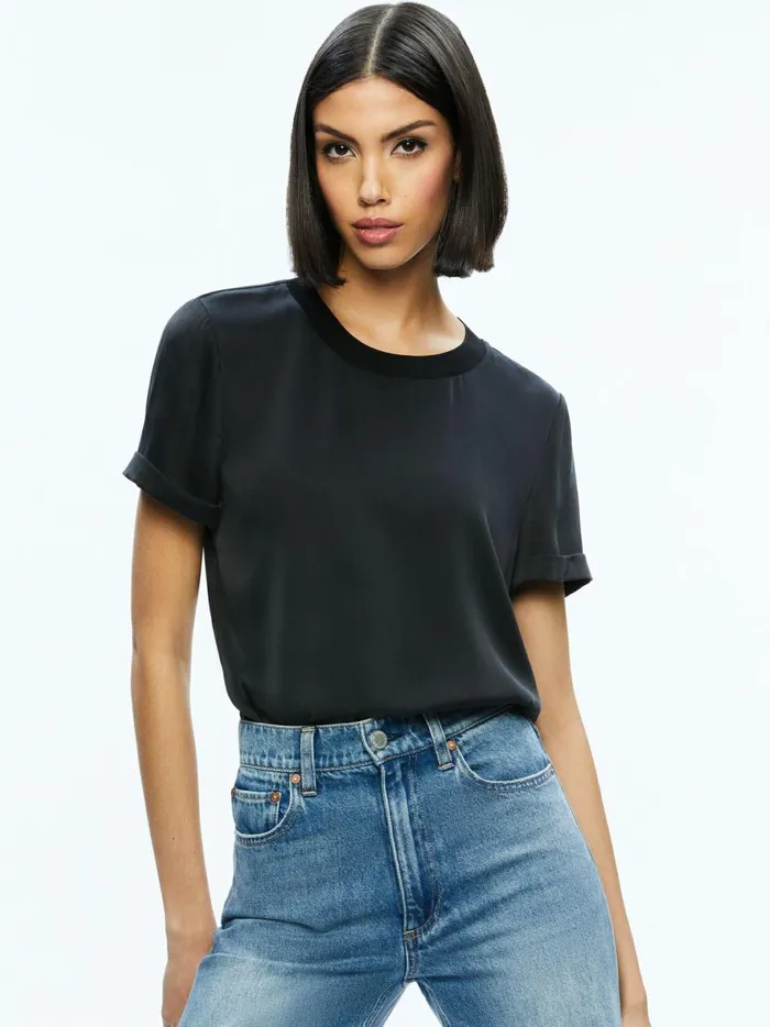 Womens Tops Alice Olivia Braden Drop Shoulder Tee Black
