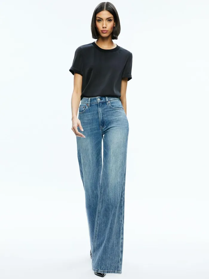 Womens Tops Alice Olivia Braden Drop Shoulder Tee Black