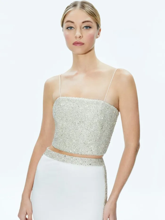 Womens Tops Alice Olivia Ceresi Embellished Crop Top Off Whitecrystal