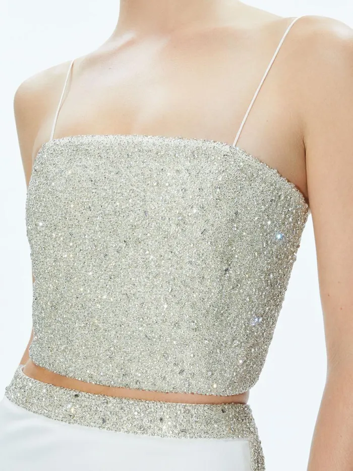 Womens Tops Alice Olivia Ceresi Embellished Crop Top Off Whitecrystal