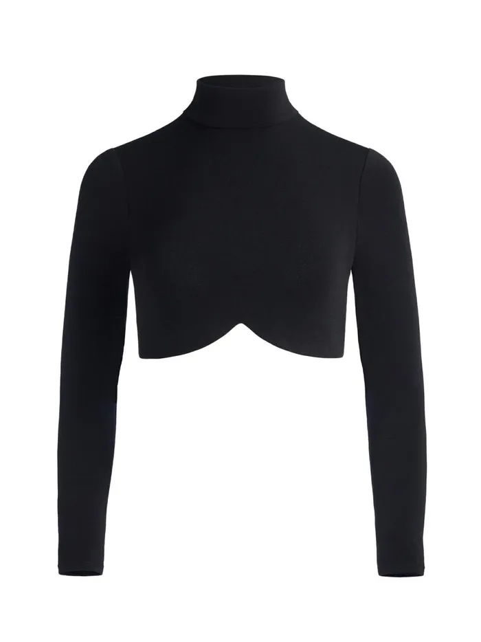 Womens Tops Alice Olivia Melange Curved Cropped Turtleneck Black