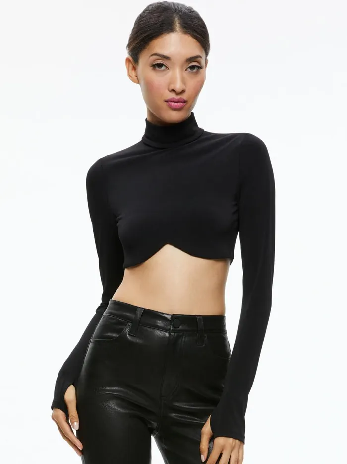 Womens Tops Alice Olivia Melange Curved Cropped Turtleneck Black