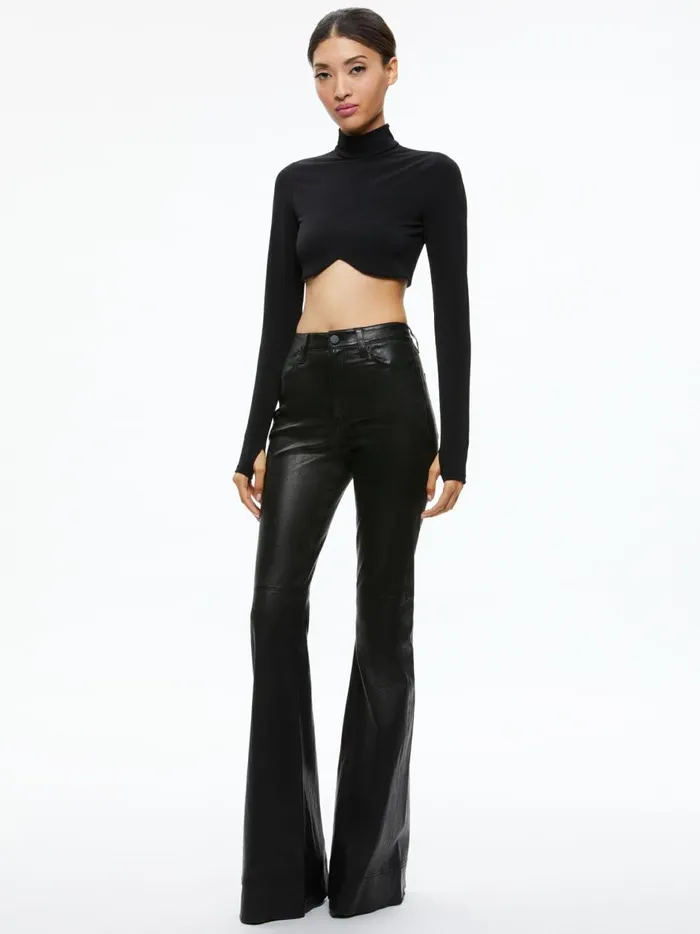Womens Tops Alice Olivia Melange Curved Cropped Turtleneck Black