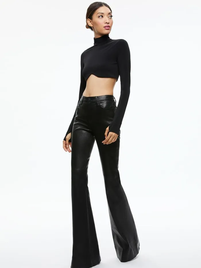 Womens Tops Alice Olivia Melange Curved Cropped Turtleneck Black