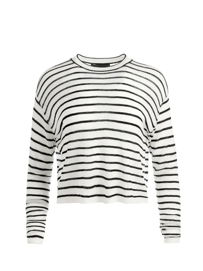 Womens Tops Alice Olivia Sharolyn Knit Crew Neck Top Ecrublack