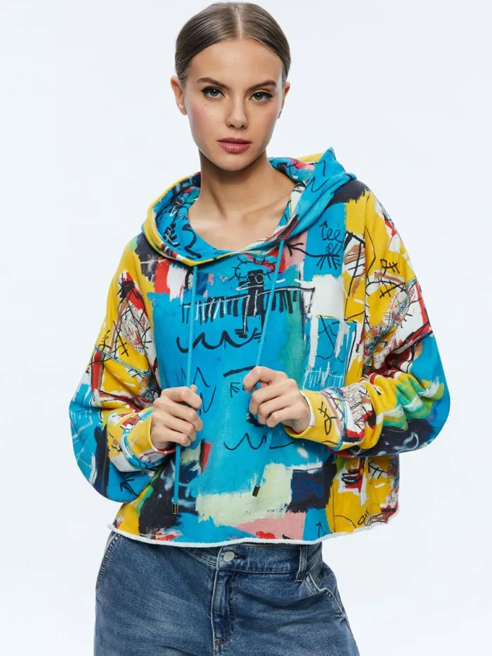 Womens Tops Alice Olivia X Basquiat Sunny Cropped Hoodie Untitled