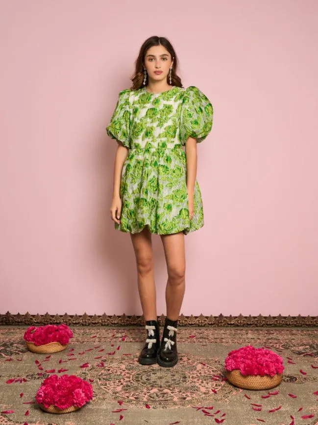 Womenswear Cardamom Jacquard Mini Dress Lime Punch Sister Jane Womenswear Cardamom Jacquard Mini Dress Lime Punch Sister Jane