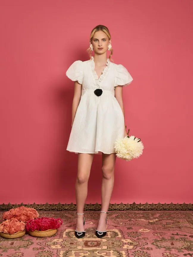 Womenswear DREAM Lotus Jacquard Mini Dress Pearled White Sister Jane Womenswear DREAM Lotus Jacquard Mini Dress Pearled White Sister Jane