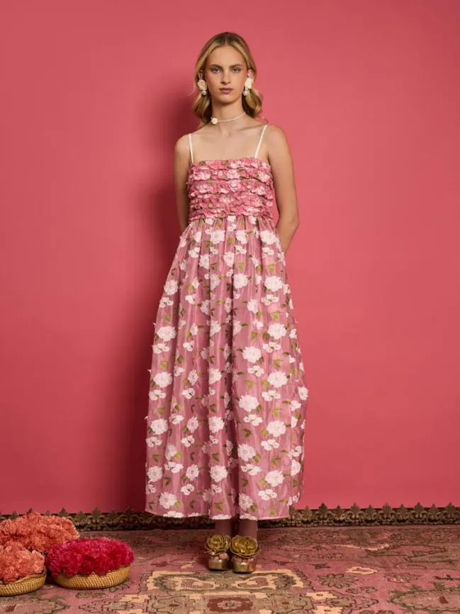 Womenswear DREAM Pansy Jacquard Ruffle Dress French Rose Sister Jane