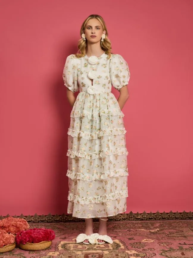 Womenswear DREAM Rose Dove Ruffle Midi Dress Pearled White Sister Jane