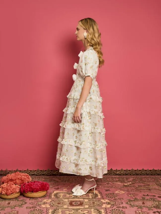 Womenswear DREAM Rose Dove Ruffle Midi Dress Pearled White Sister Jane Womenswear DREAM Rose Dove Ruffle Midi Dress Pearled White Sister Jane