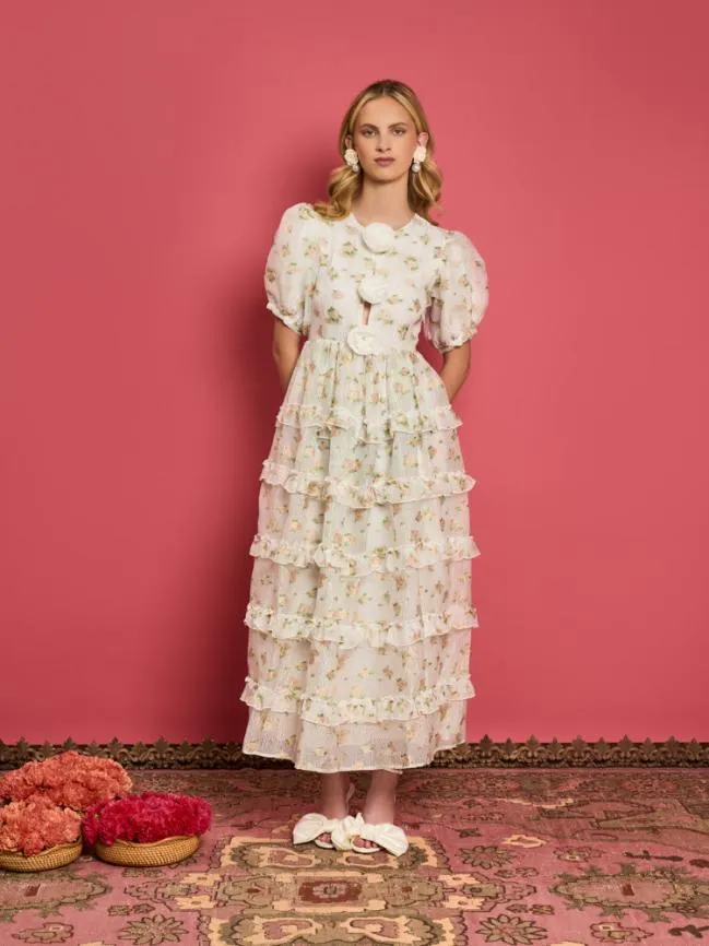 Womenswear DREAM Rose Dove Ruffle Midi Dress Pearled White Sister Jane Womenswear DREAM Rose Dove Ruffle Midi Dress Pearled White Sister Jane